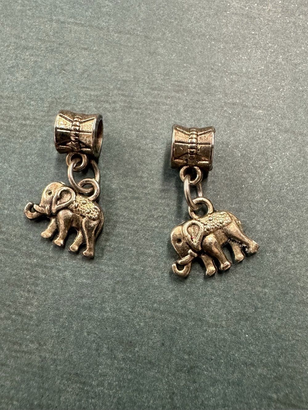Silver Dangle Trunks Up Elephant Charm Set Of 2 B11